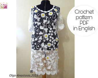 Irish Crochet Lace Dress Pattern: Daisy Floral Tunic (PDF Pattern)