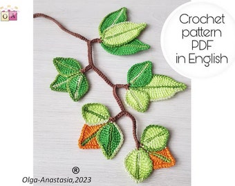 Crochet Branch Leaves Pattern: Irish Lace Applique Tutorial (PDF)