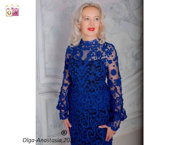Blue Irish Lace Crochet Dress Pattern: 3D Flower Motif (PDF Pattern) image 3