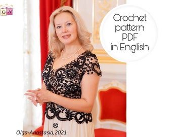 Irish Lace Blouse - Crochet Pattern Blouse - Black Blouse -crochet top - Fiber Art - Motif crochet pattern- vintage crochet patterns .