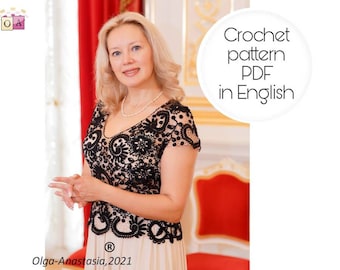 Irish Lace Blouse Crochet Pattern: Vintage Motif, Black Top (PDF Pattern)
