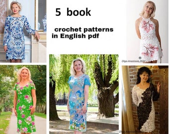 Crochet pattern dress- Irish lace - 5 models - dress pattern- crochet pattern - motif 3D crochet - pattern- crochet tutorials