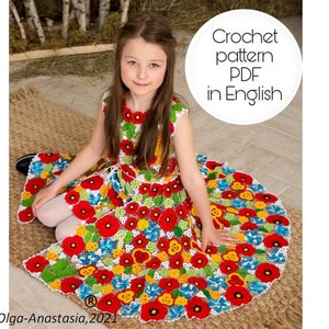 Girl dress for wedding- flower girl dress pattern -Crochet dress pattern, Irish lace dress - crochet poppy flower- detailed tutorial crochet