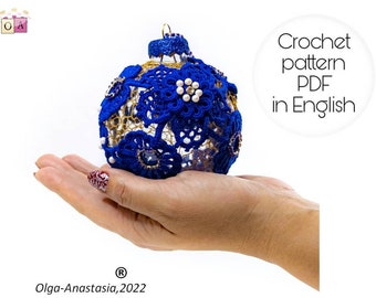 Irish Lace Christmas Ball Crochet Pattern: Blue & Gold Ornament (PDF Pattern)