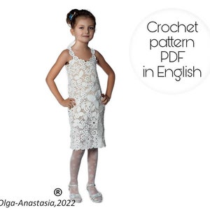 Girl dress crochet pattern - Irish lace -modern crochet - 3d flower crochet pattern-dress for flower girl -white flower lace girl dress