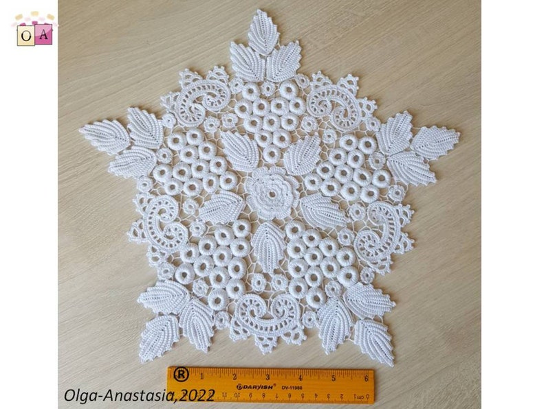 Irish lace centerpiece crochet pattern doily pattern crochet home décor detailed tutorial crochet easy Irish crochet lace doily image 4