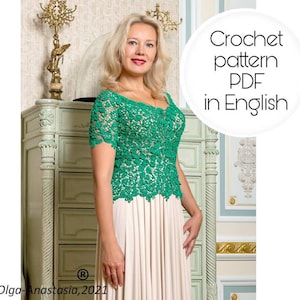 Irish Lace- Crochet Blouse Pattern - Green Blouse - vintage crochet pattern - crochet flower pattern - crochet tutorial - Green Emerald top