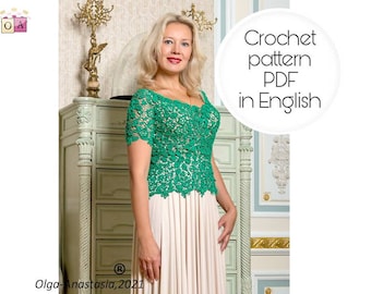 Emerald Irish Lace Blouse Crochet Pattern: Italian Cotton (PDF)