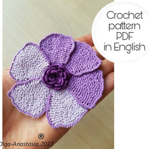 Large Purple Crochet Flower Pattern: Irish Lace Motif (PDF Pattern)