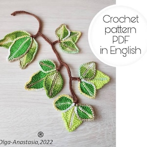 crochet branch leaves pattern- Irish lace branch -pattern crochet-detailed tutorial crochet leaf applique pattern-Thanksgiving leaf