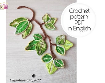 crochet branch leaves pattern- Irish lace branch -pattern crochet-detailed tutorial crochet leaf applique pattern-Thanksgiving leaf