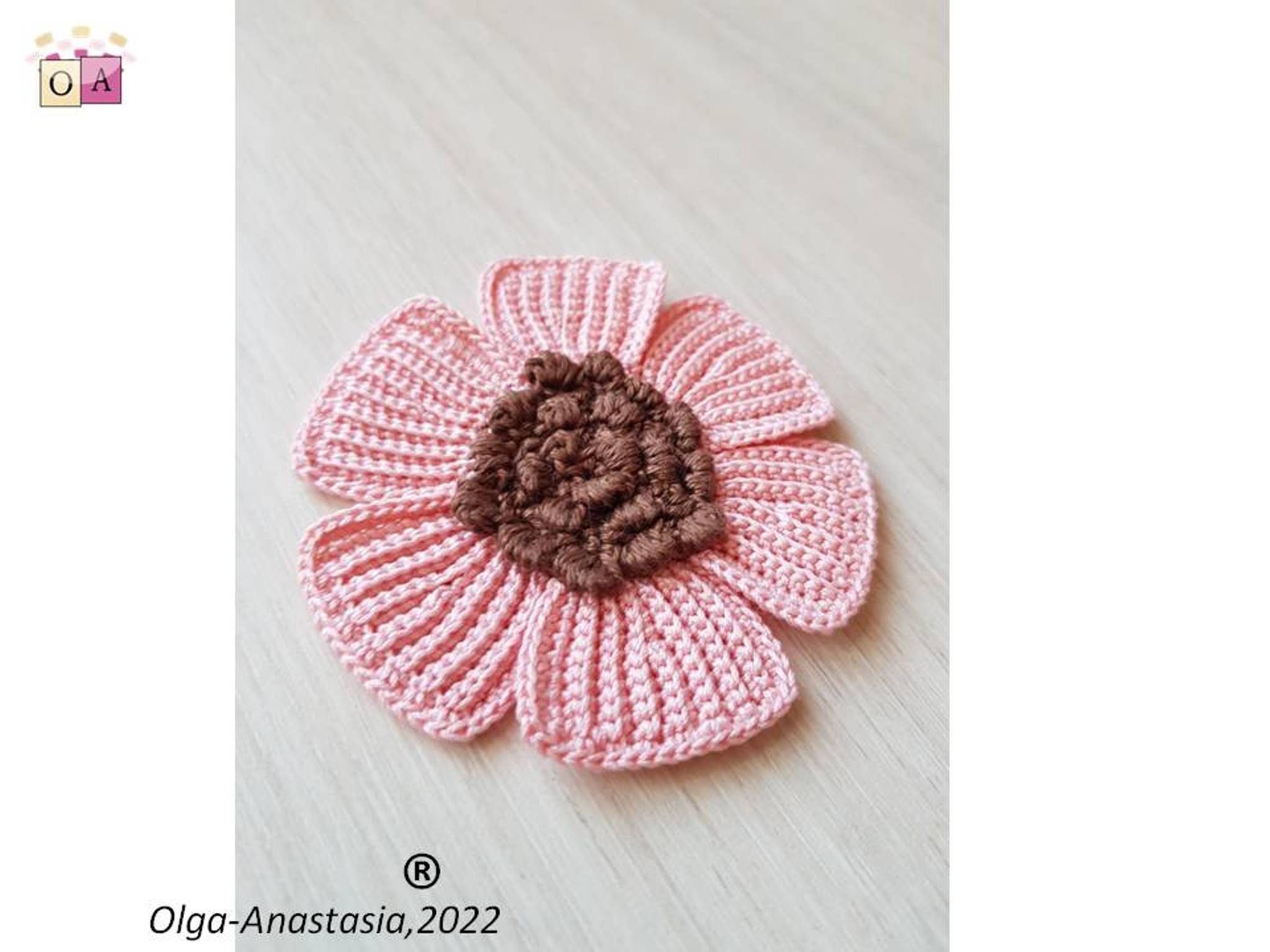 Crochet flower. Leaves applique. Flower embellishment. 3d crochet flower  decoration. Flower brooch Crochet pattern by Angelika Liusinska