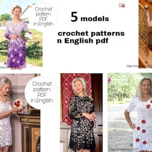 Crochet pattern dress- Irish lace- 5 models dress pattern- crochet pattern - motif 3D crochet pattern- crochet tutorial -crochet instruction