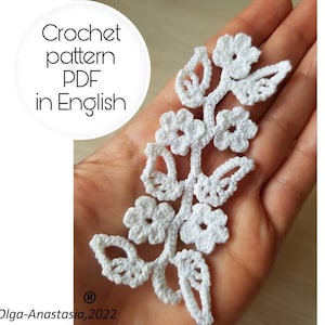 かぎ針編みのパターン - 白い花 - アイリッシュ レース - モチーフ 3D 花 - 簡単なかぎ針編みのパターン - 詳細なチュートリアルのかぎ針編み - 初心者向けのかぎ針編みの枝