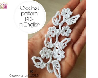 Irish Lace Crochet Flower Branch Pattern: 3D Motif Applique (PDF Pattern)