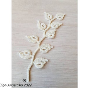 Crochet branch with leaves pattern Irish lace branch pattern crochet detailed tutorial crochet crochet leaf applique pattern image 8