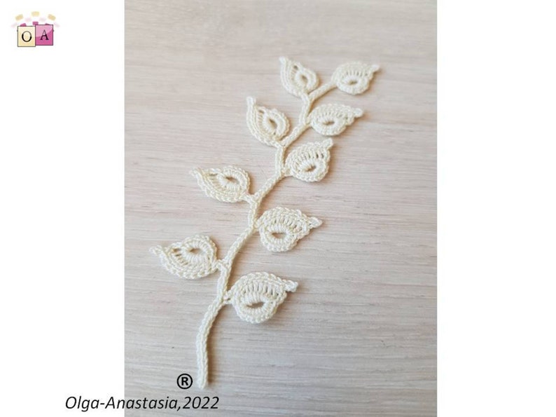 Crochet branch with leaves pattern Irish lace branch pattern crochet detailed tutorial crochet crochet leaf applique pattern image 8