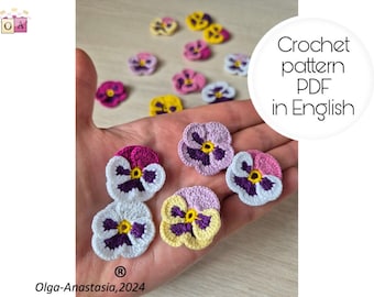 Pansy flower motif pattern crochet - vintage crochet flower pattern - pattern crochet flower - pansy colorful flower crochet tutorial