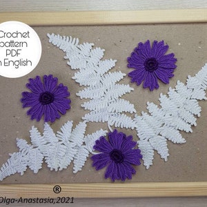 Irish Lace Crochet Flower & Fern Wall Decor Pattern (PDF), purple flowers