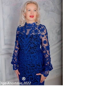 Blue Irish Lace Crochet Dress Pattern: 3D Flower Motif (PDF Pattern) image 5