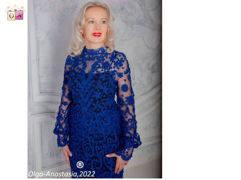 Blue Irish Lace Crochet Dress Pattern: 3D Flower Motif (PDF Pattern) image 5