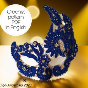 Crochet pattern carnival royal blue mask Irish lace -carnival mask crochet DIY -Crochet tutorial carnival parties, Masquerade party craft