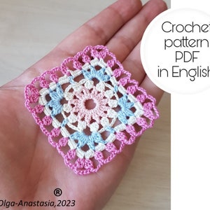 Colorful granny square pattern crochet -Crochet pattern square for tablecloth-flower granny square- granny square -detailed tutorial crochet