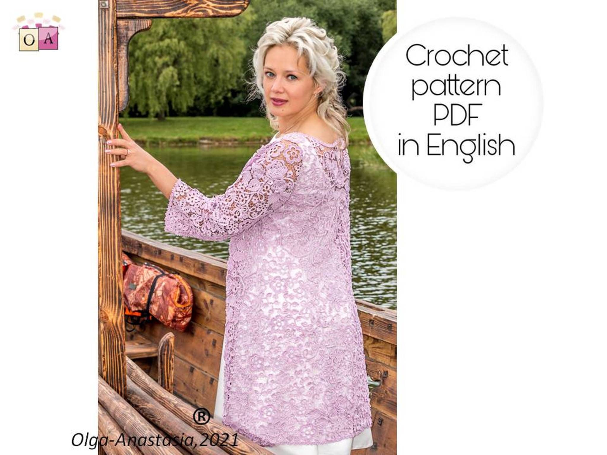 Modern Irish Crochet Cardigan pattern - Lace Cardigan  Pattern - Purple Bridal Crochet Floral Cardigan for Women - crochet tutorial