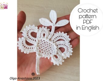 Irish Lace Crochet Motif Pattern: Vintage Flower Applique (PDF Pattern)