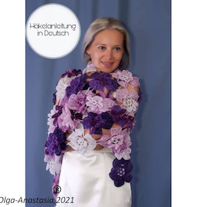 German Shawl Pattern crochet -Easy Pattern - scarf crochet pattern- Irish lace - wrap Shawl crochet patter- Hokelanleifung in Deutsch