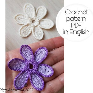 Clematis flower crochet pattern , easy 6 petal flower instruction- motif 3D crochet pattern- crochet detailed -vintage crochet pattern
