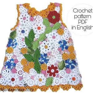 Irish lace crochet dress pattern-motif 3D crochet pattern- detailed tutorial crochet - dress for girl crochet pattern - kids dress tutorial
