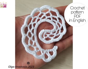 Сrochet pattern scroll Irish lace motif -Crochet Applique Pattern easy step by step tutorial -Crochet lace motif for Clones lace making