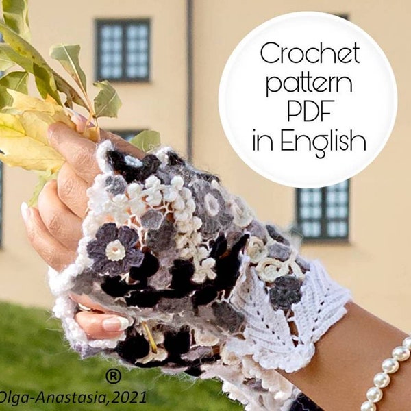 Crochet pattern fingerless gloves -mitts crochet pattern -Сrochet lace pattern- Irish lace - Irish crochet - flower -crochet tutorials