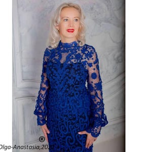 Blue Irish Lace Crochet Dress Pattern: 3D Flower Motif (PDF Pattern) image 14