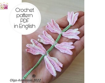 Crochet Pink Branch Pattern: Irish Lace Leaf Applique (PDF Pattern)
