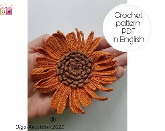 Sunflower crochet pattern- Irish lace crochet pattern in English - motif 3D crochet pattern - crochet flower- diy crochet -easy crochet lace