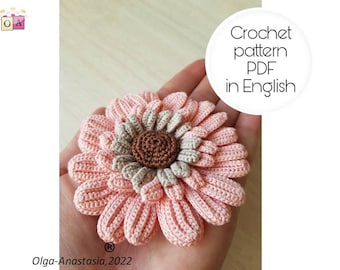 Crochet gerbera flower pattern- crochet pattern in English, Crochet pattern motif flower applique, home décor -motif 3D crochet pattern