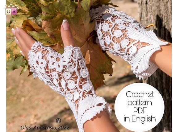 Irish Crochet Lace Gloves Pattern – 3D Flower Fingerless Design (PDF Pattern)