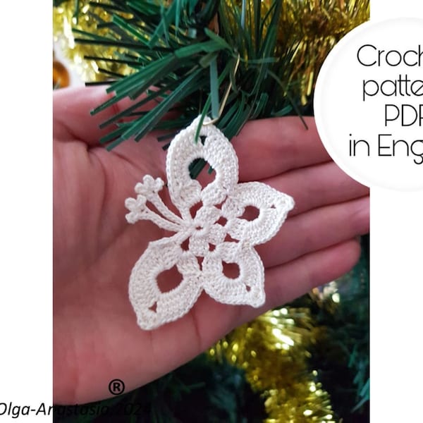 Christmas Butterfly crochet pattern - antique butterfly crochet motif pattern - crochet tutorials - crochet applique