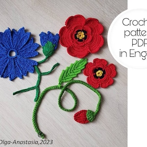 Crochet Poppy and Cornflower Pattern: Summer Bouquet Tutorial (PDF)