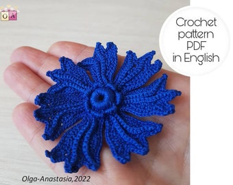 Flower crochet pattern- Irish lace crochet flower  pattern  - motif 3D crochet pattern - crochet flower- diy crochet -how to make cornflower