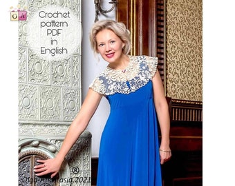 Patrón de cuello de encaje de crochet irlandés: nombre personalizado y diseño floral (PDF)