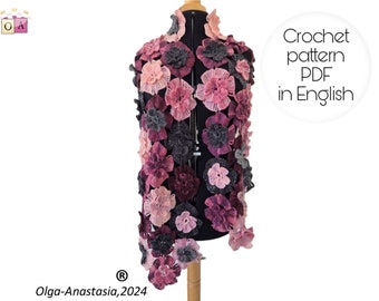 Patrón de chal de encaje irlandés a crochet: Bufanda floral para boda (patrón PDF)