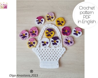 Pansies in Basket Crochet Pattern: Irish Lace Motif (PDF Pattern)