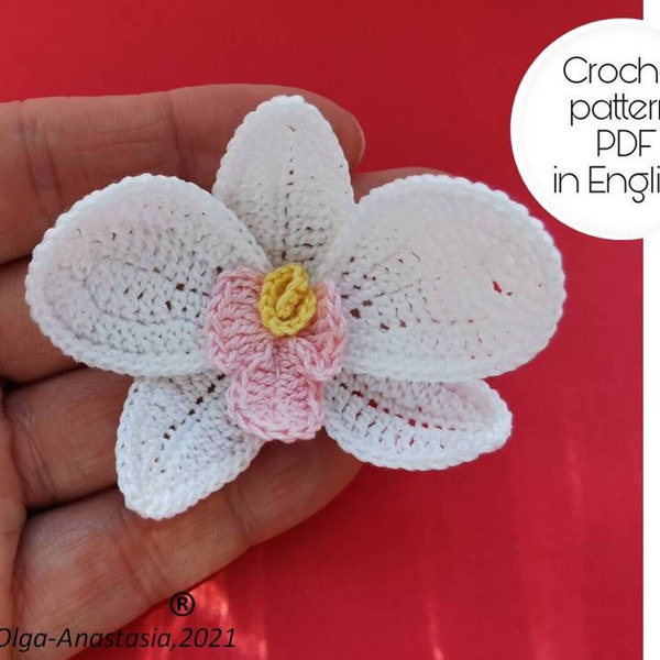 Orchidee haakpatroon - Ierse kant - Gehaakte applique bloem-motief 3D bloemen - Huisdecoratie - gedetailleerde tutorial haken - Orchideebloem pdf