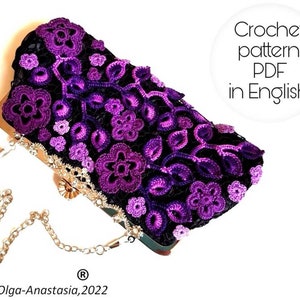 Crochet Pattern bag- Irish lace -wedding bag -Irish crochet- purple lace- vintage crochet -vintage crochet patterns- crochet tutorials purse