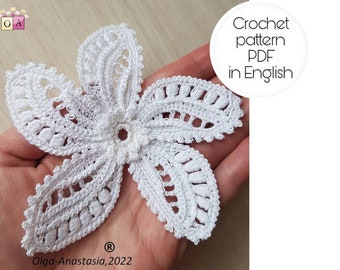 Crochet pattern - white flower - Irish lace motif 3D flowers - easy crochet pattern- detailed tutorial crochet -crochet flower instruction