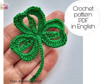 Crochet pattern shamrock - Irish shamrock-  vintage crochet - Irish crochet- shamrock crochet tutorial- Lucky clover -lucky shamrock 4 leafs