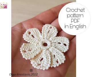 Flower for Irish lace -crochet motif  pattern -antique flower-motif 3D crochet pattern - detailed tutorial crochet -vintage crochet lace